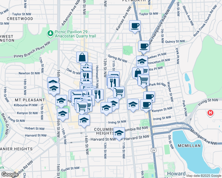 map of restaurants, bars, coffee shops, grocery stores, and more near 101 Independence Avenue Southeast in Washington