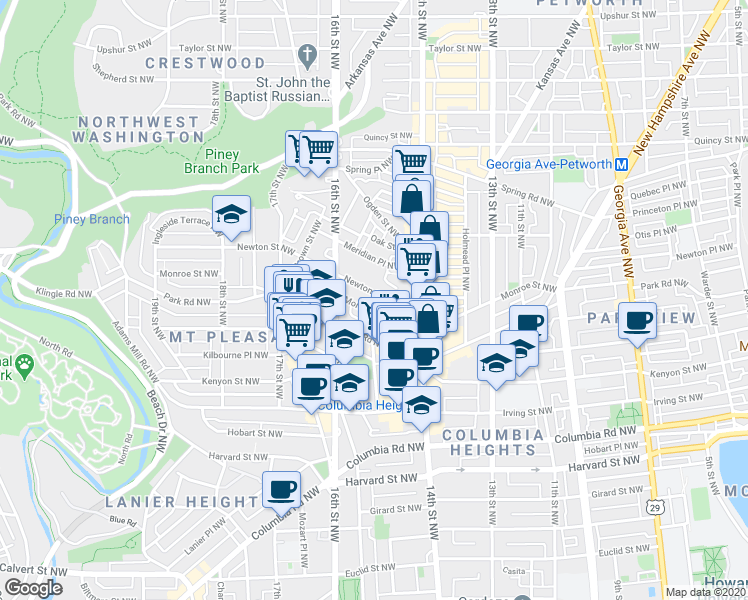 map of restaurants, bars, coffee shops, grocery stores, and more near 101 Independence Avenue Southeast in Washington
