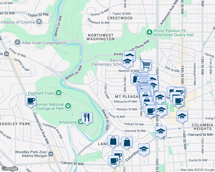 map of restaurants, bars, coffee shops, grocery stores, and more near 101 Independence Avenue Southeast in Washington