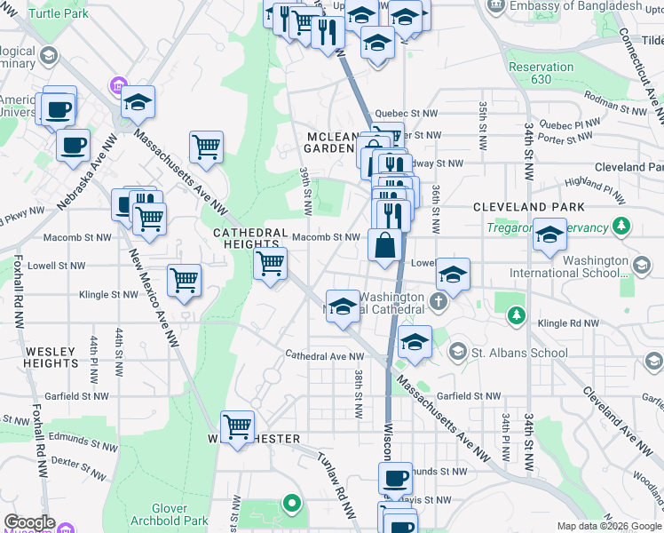 map of restaurants, bars, coffee shops, grocery stores, and more near 3201 Idaho Avenue Northwest in Washington