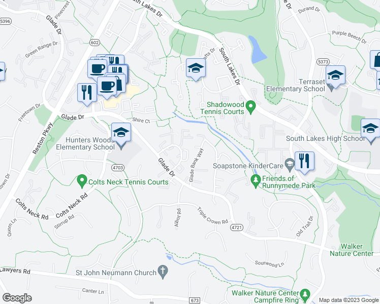 map of restaurants, bars, coffee shops, grocery stores, and more near 11845 Dunlop Court in Reston