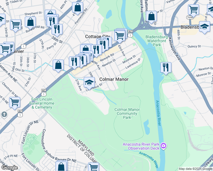 map of restaurants, bars, coffee shops, grocery stores, and more near 3310 40th Avenue in Brentwood