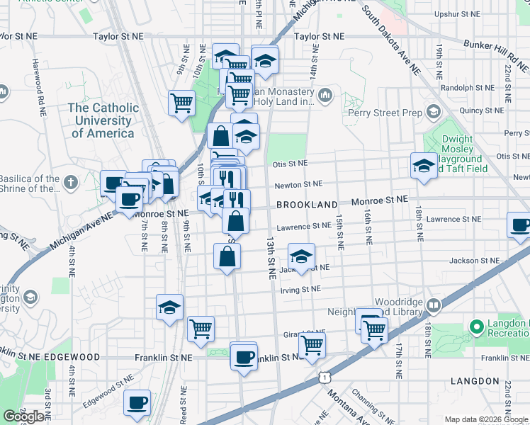 map of restaurants, bars, coffee shops, grocery stores, and more near 101 Independence Avenue Southeast in Washington