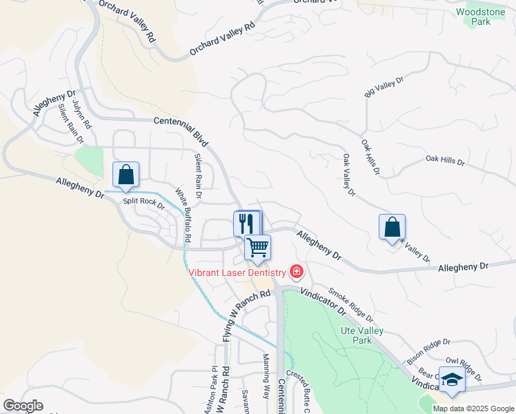 map of restaurants, bars, coffee shops, grocery stores, and more near 6990 Yellowpine Drive in Colorado Springs