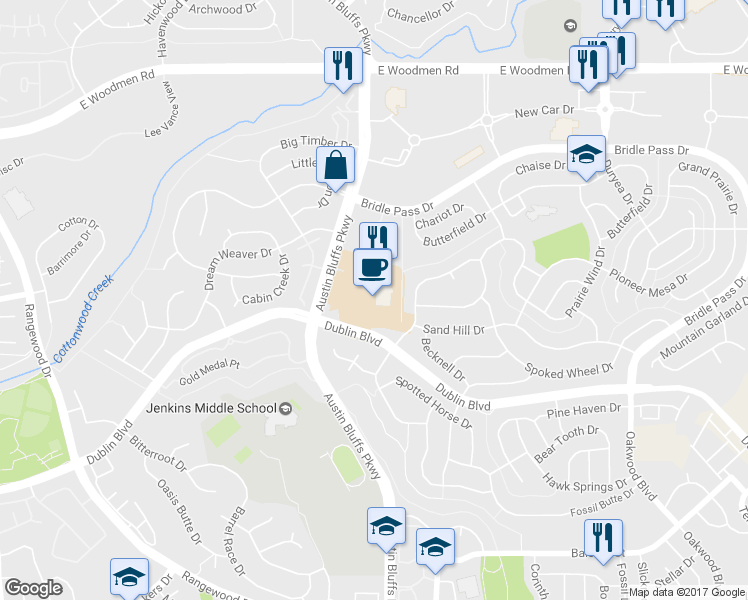 map of restaurants, bars, coffee shops, grocery stores, and more near 7055 Austin Bluffs Parkway in Colorado Springs