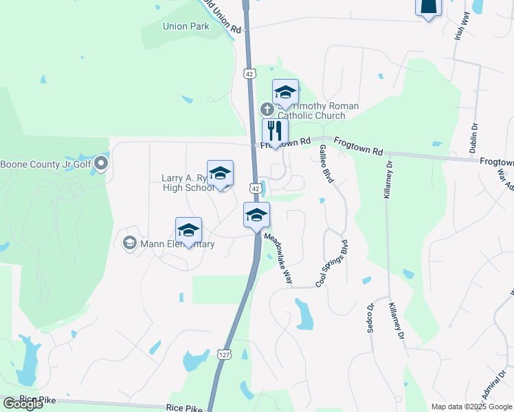 map of restaurants, bars, coffee shops, grocery stores, and more near 10400 U.S. 42 in Union