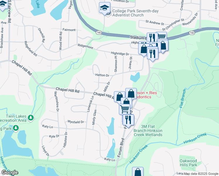 map of restaurants, bars, coffee shops, grocery stores, and more near 1806 Mills Drive in Columbia