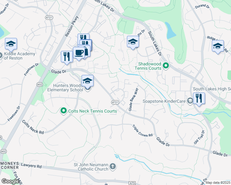 map of restaurants, bars, coffee shops, grocery stores, and more near 11934 Travistock Court in Reston