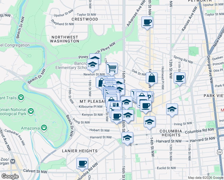 map of restaurants, bars, coffee shops, grocery stores, and more near 101 Independence Avenue Southeast in Washington