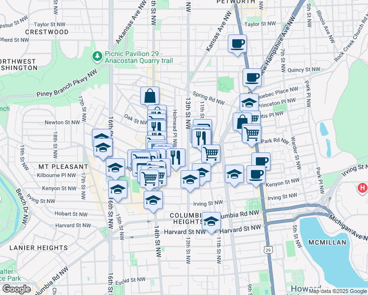 map of restaurants, bars, coffee shops, grocery stores, and more near 101 Independence Avenue Southeast in Washington