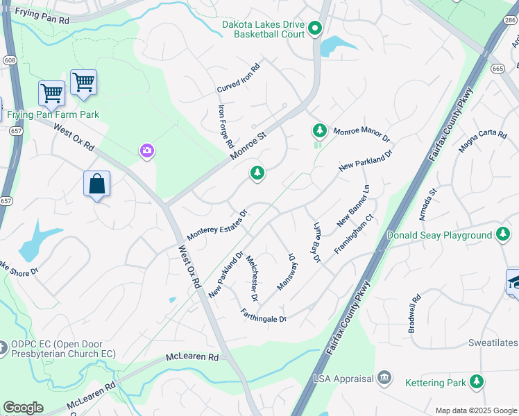 map of restaurants, bars, coffee shops, grocery stores, and more near 13035 Monterey Estates Drive in Herndon