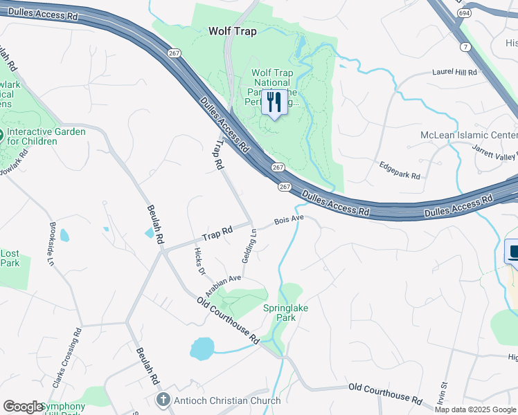 map of restaurants, bars, coffee shops, grocery stores, and more near 1645 Trap Road in Vienna