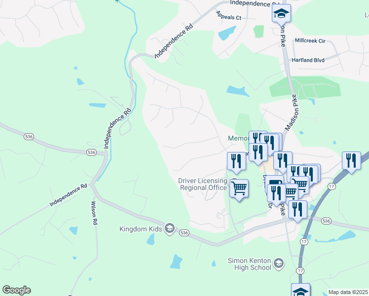 map of restaurants, bars, coffee shops, grocery stores, and more near 10793 Autumnridge Drive in Independence