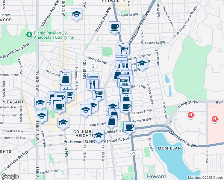 map of restaurants, bars, coffee shops, grocery stores, and more near 101 Independence Avenue Southeast in Washington