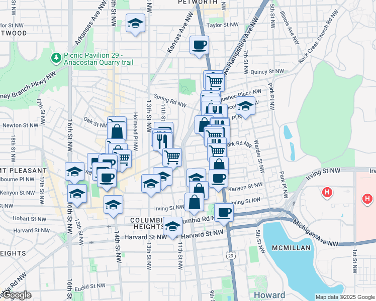map of restaurants, bars, coffee shops, grocery stores, and more near 101 Independence Avenue Southeast in Washington
