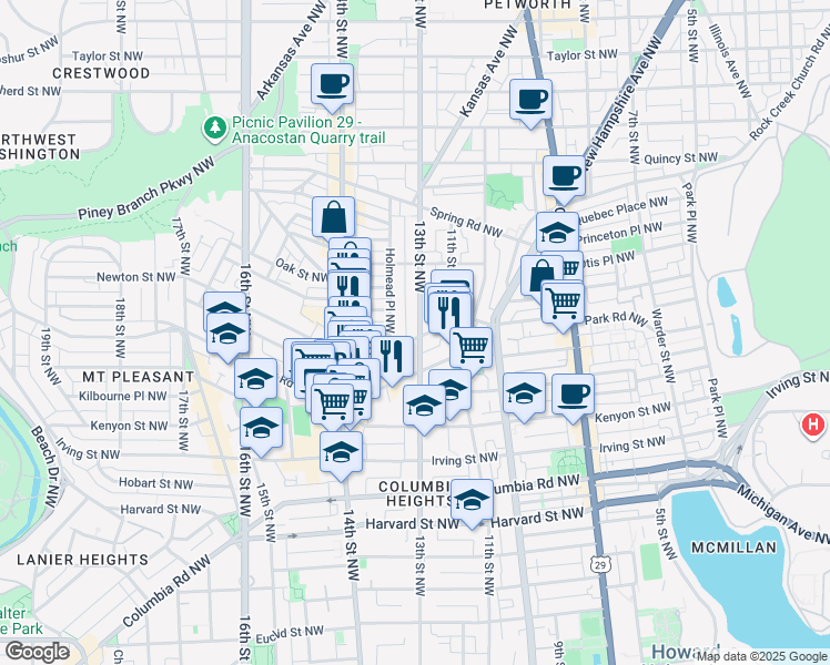 map of restaurants, bars, coffee shops, grocery stores, and more near 101 Independence Avenue Southeast in Washington