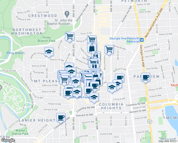 map of restaurants, bars, coffee shops, grocery stores, and more near 101 Independence Avenue Southeast in Washington