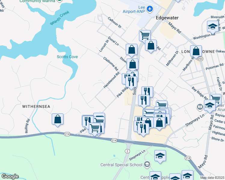 map of restaurants, bars, coffee shops, grocery stores, and more near 80 Beach Drive in Edgewater