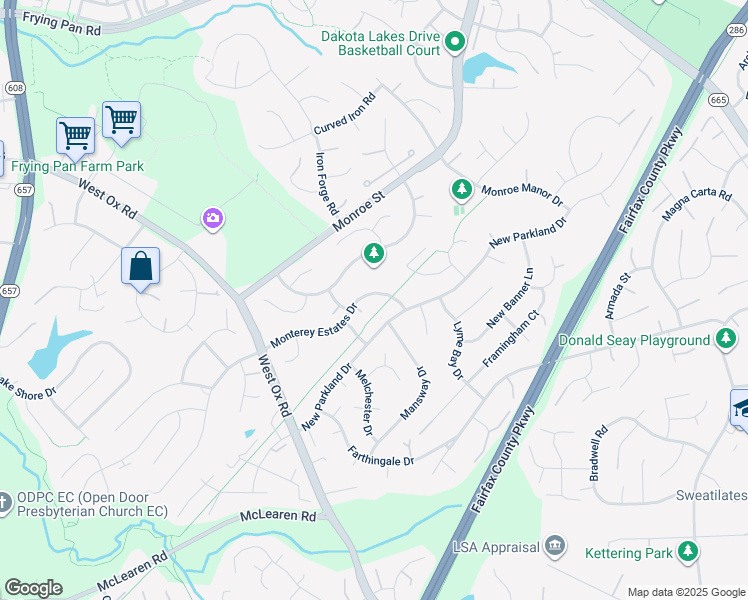 map of restaurants, bars, coffee shops, grocery stores, and more near 13035 Monterey Estates Drive in Herndon