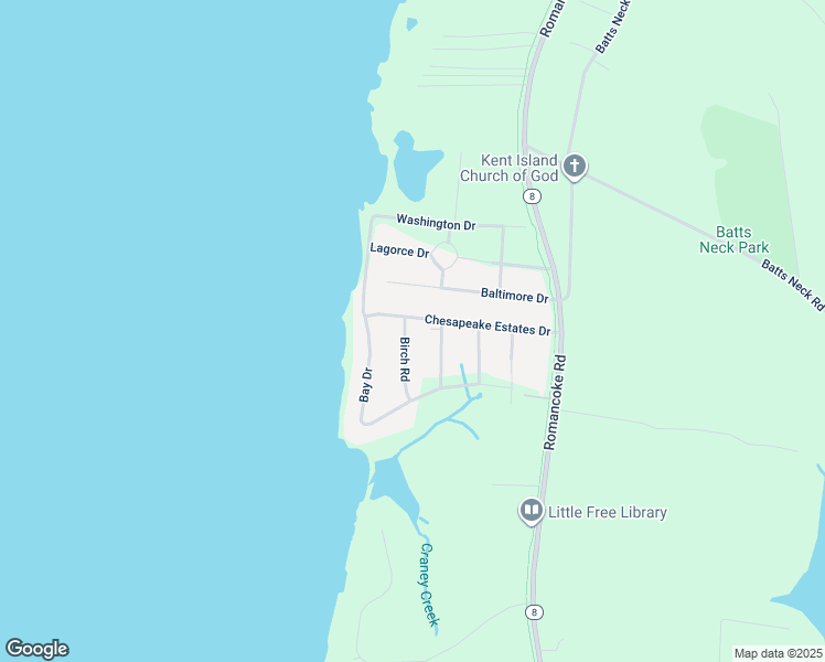 map of restaurants, bars, coffee shops, grocery stores, and more near 103 Birch Road in Stevensville
