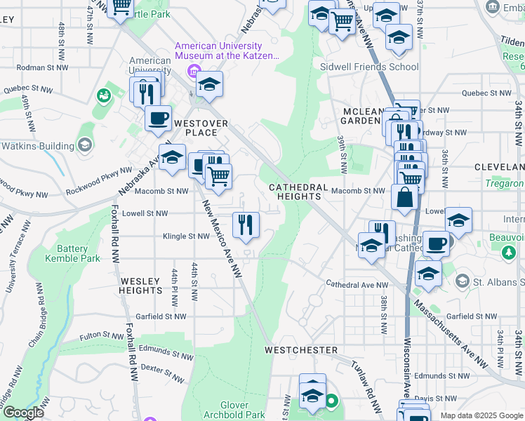 map of restaurants, bars, coffee shops, grocery stores, and more near 3261 Sutton Place Northwest in Washington