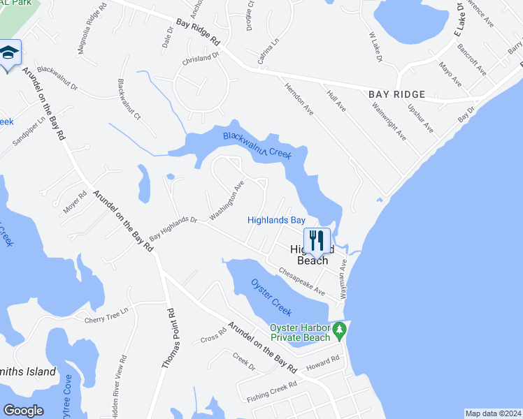 map of restaurants, bars, coffee shops, grocery stores, and more near Henson Avenue in Annapolis
