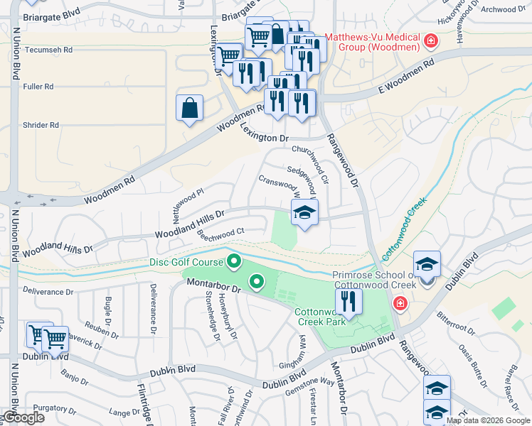 map of restaurants, bars, coffee shops, grocery stores, and more near 3640 Hazelwood Court in Colorado Springs