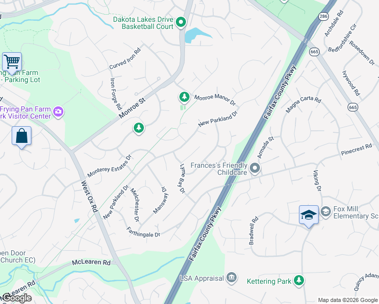 map of restaurants, bars, coffee shops, grocery stores, and more near 13010 New Arden Court in Herndon