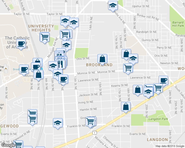map of restaurants, bars, coffee shops, grocery stores, and more near 101 Independence Avenue Southeast in Washington