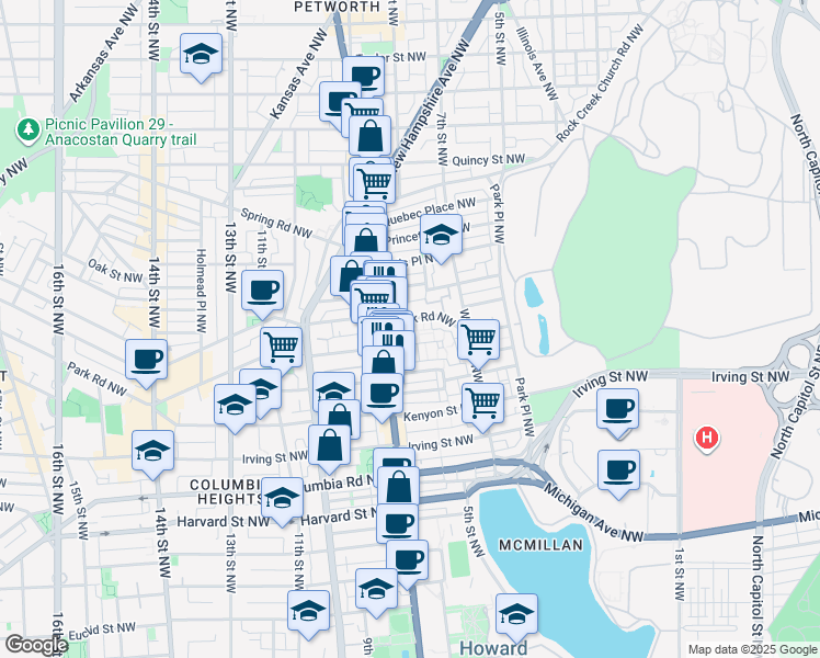 map of restaurants, bars, coffee shops, grocery stores, and more near 101 Independence Avenue Southeast in Washington