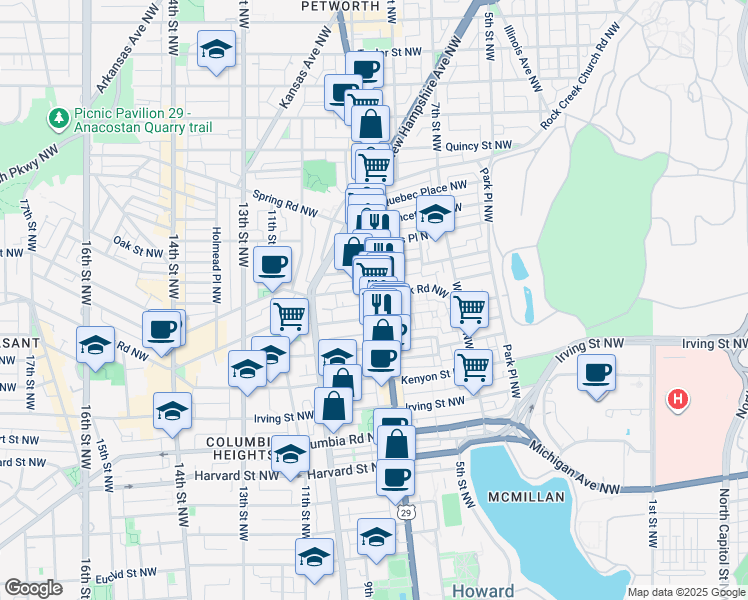 map of restaurants, bars, coffee shops, grocery stores, and more near 101 Independence Avenue Southeast in Washington