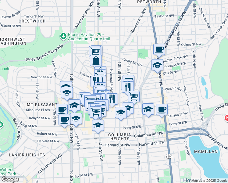 map of restaurants, bars, coffee shops, grocery stores, and more near 101 Independence Avenue Southeast in Washington