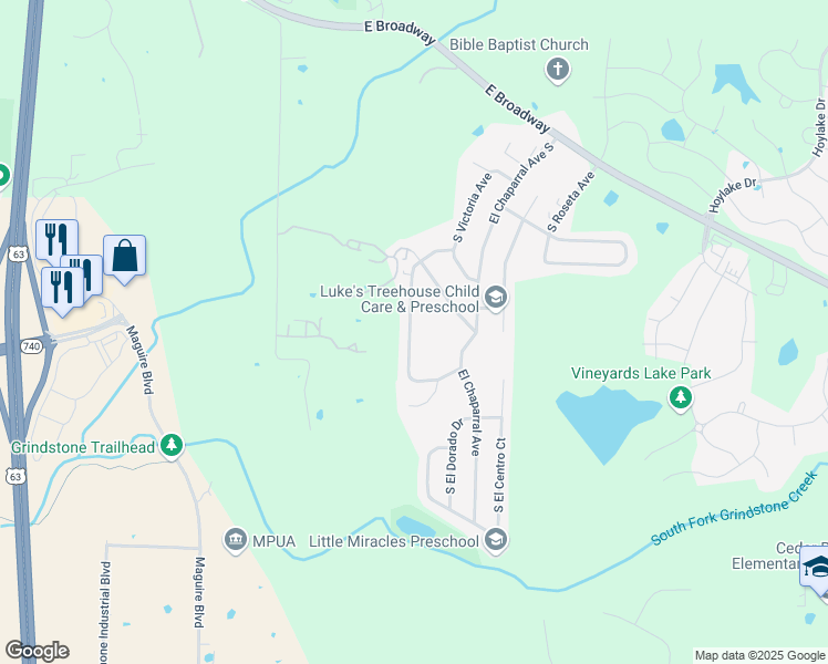 map of restaurants, bars, coffee shops, grocery stores, and more near 1581 South Sonora Drive in Columbia