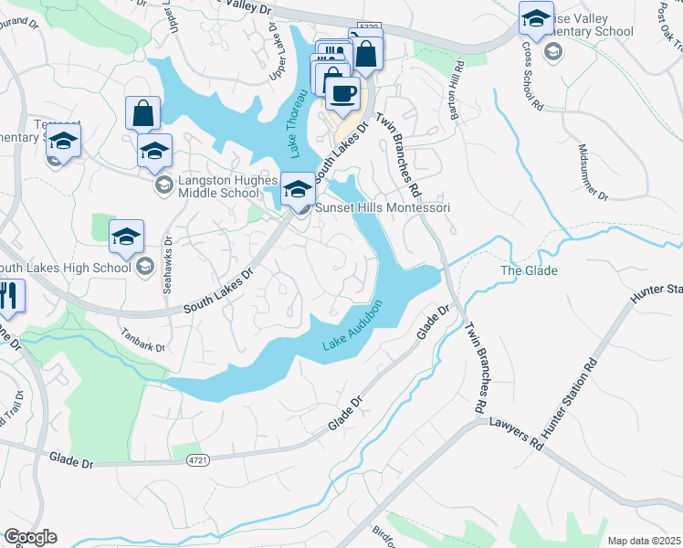 map of restaurants, bars, coffee shops, grocery stores, and more near 11108 Beaver Trail Court in Reston