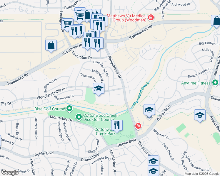 map of restaurants, bars, coffee shops, grocery stores, and more near 3835 Blazingwood Way in Colorado Springs