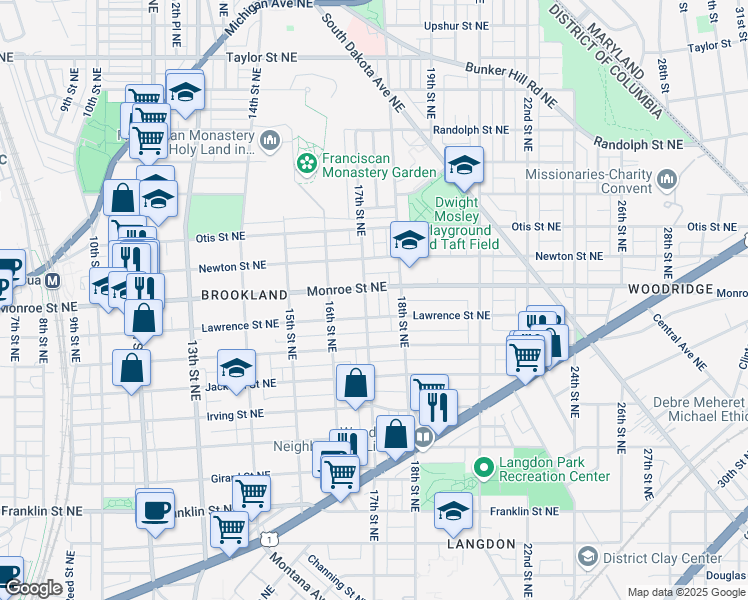map of restaurants, bars, coffee shops, grocery stores, and more near 101 Independence Avenue Southeast in Washington