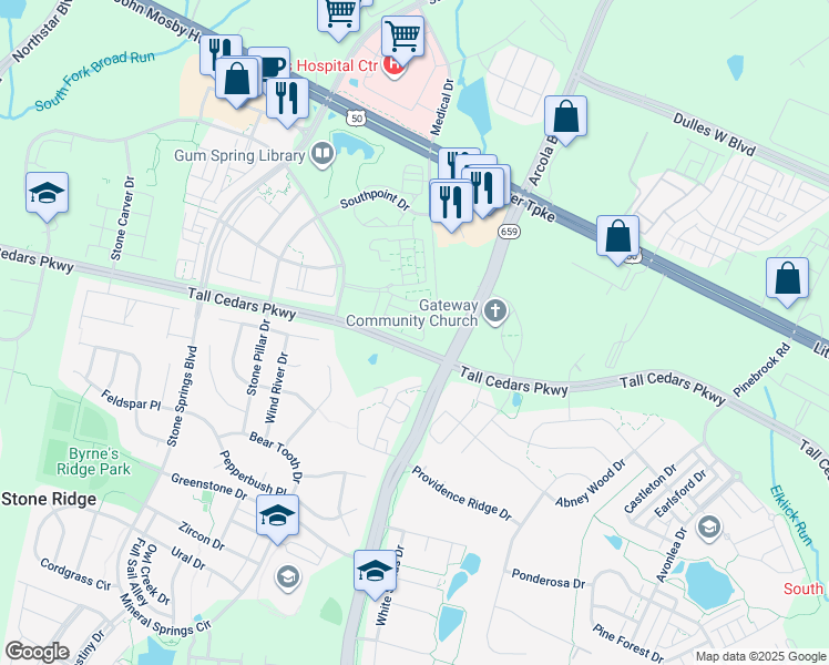 map of restaurants, bars, coffee shops, grocery stores, and more near 42263 Terrazzo Terrace in Aldie