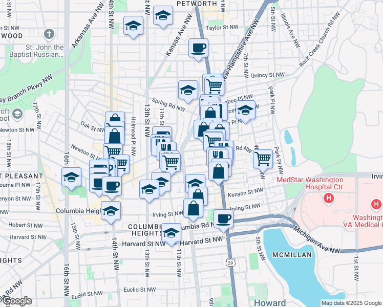 map of restaurants, bars, coffee shops, grocery stores, and more near 101 Independence Avenue Southeast in Washington