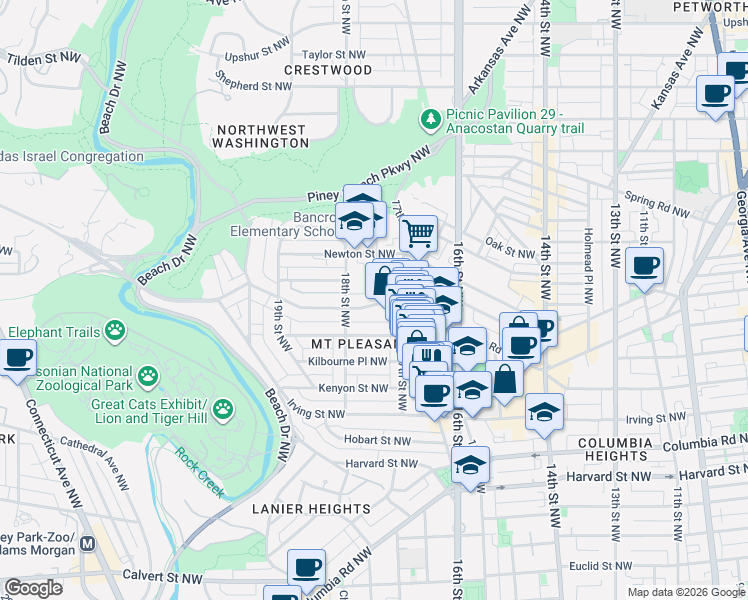 map of restaurants, bars, coffee shops, grocery stores, and more near 101 Independence Avenue Southeast in Washington