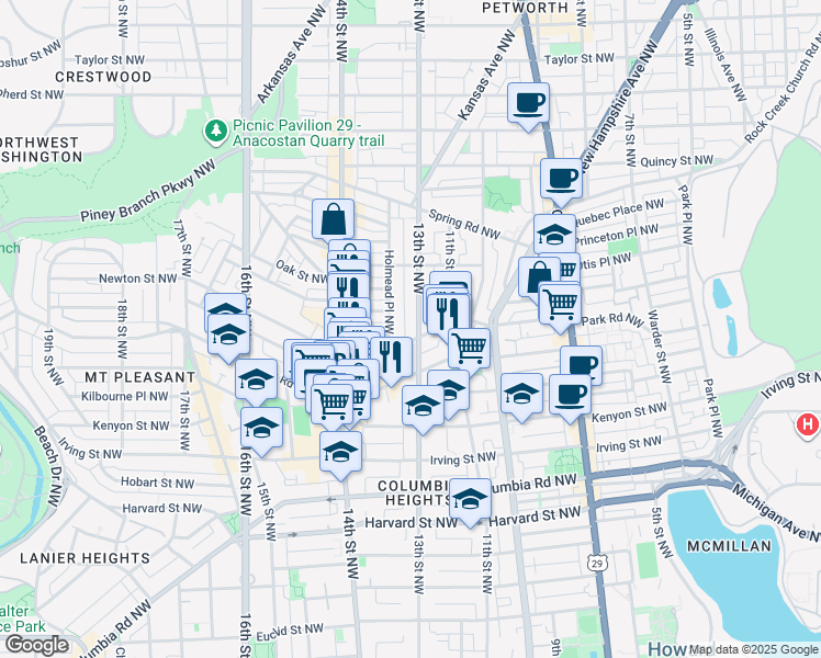 map of restaurants, bars, coffee shops, grocery stores, and more near 101 Independence Avenue Southeast in Washington