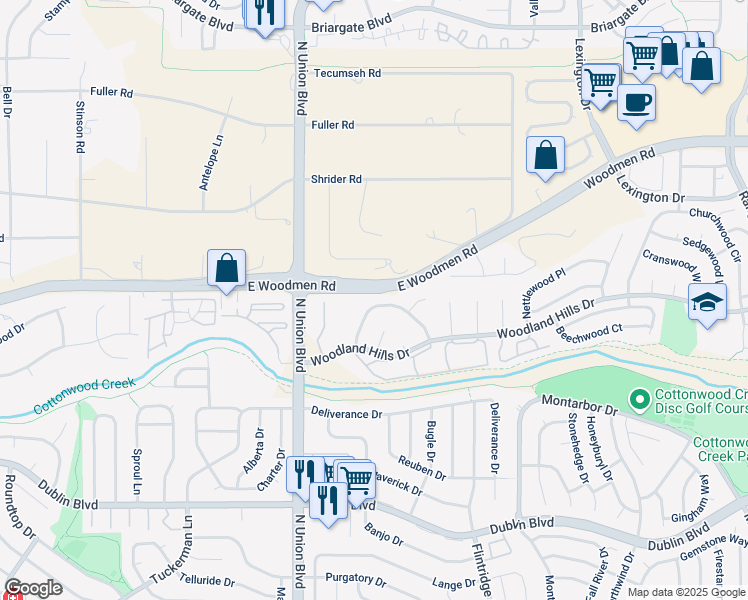 map of restaurants, bars, coffee shops, grocery stores, and more near 3020 Rolling Wood Loop in Colorado Springs