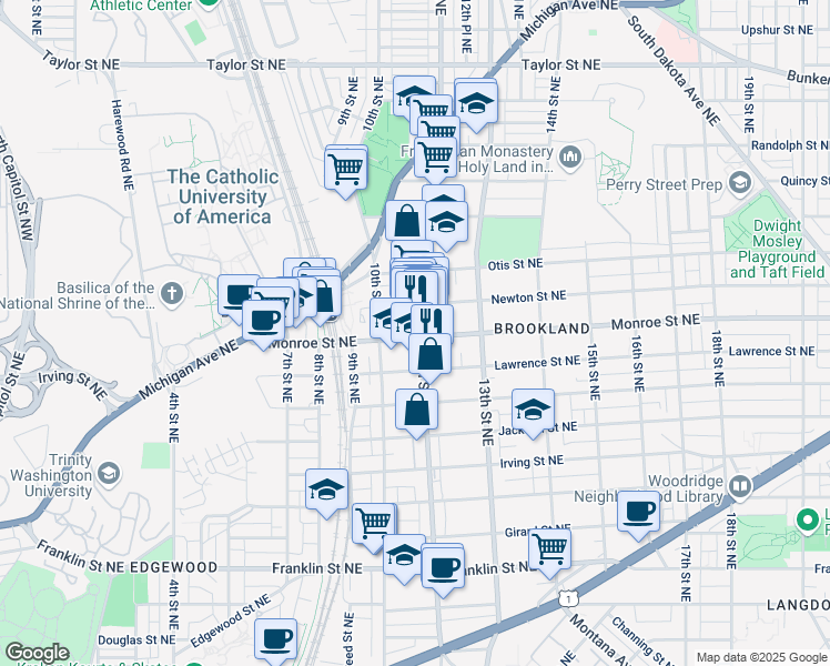 map of restaurants, bars, coffee shops, grocery stores, and more near 101 Independence Avenue Southeast in Washington