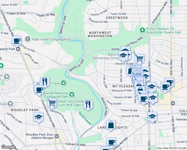 map of restaurants, bars, coffee shops, grocery stores, and more near 101 Independence Avenue Southeast in Washington