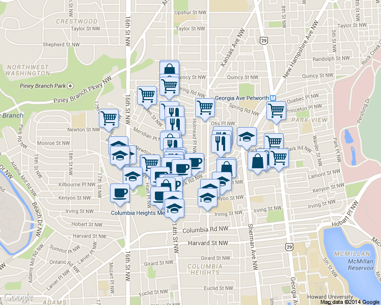 map of restaurants, bars, coffee shops, grocery stores, and more near 101 Independence Avenue Southeast in Washington