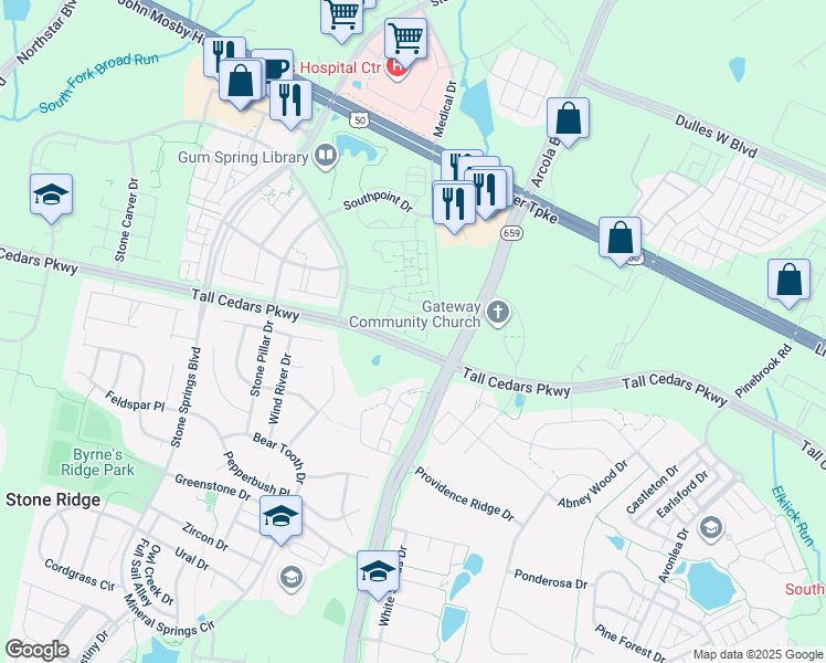map of restaurants, bars, coffee shops, grocery stores, and more near 42263 Terrazzo Terrace in Aldie
