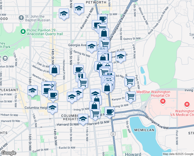 map of restaurants, bars, coffee shops, grocery stores, and more near 101 Independence Avenue Southeast in Washington