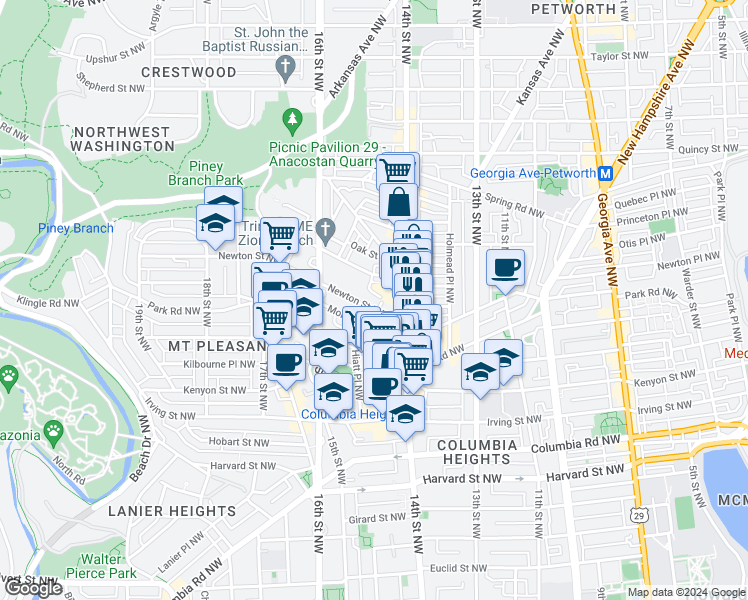 map of restaurants, bars, coffee shops, grocery stores, and more near 101 Independence Avenue Southeast in Washington
