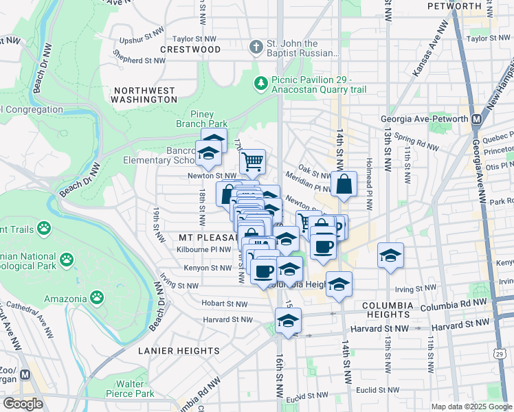 map of restaurants, bars, coffee shops, grocery stores, and more near 101 Independence Avenue Southeast in Washington