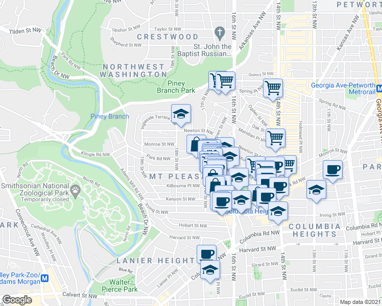 map of restaurants, bars, coffee shops, grocery stores, and more near 101 Independence Avenue Southeast in Washington