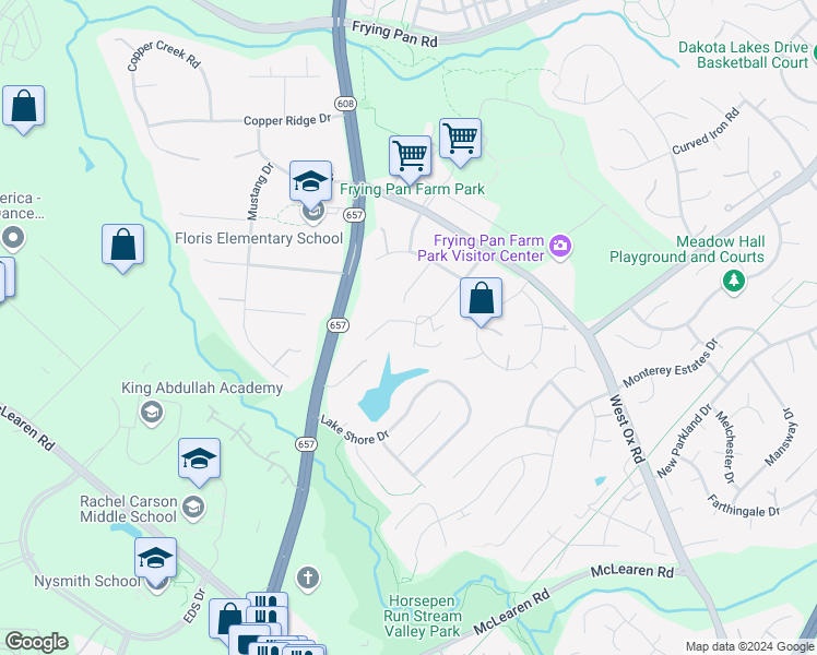 map of restaurants, bars, coffee shops, grocery stores, and more near 2780 Lake Retreat Drive in Herndon